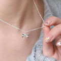 Silver Color Smooth Bow Pendant Necklace Women's Collar Chain Minimalist Neck Chain Birthday Gift Light Luxury Jewelry Qoddess. 