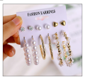 Fashionable Trendy 6 Pairs = 12 Pcs Pearl Stud Earrings for Girls Simple Stylish - Trendy Big Hoop Earrings for Women New Collection Simple Top - Kaner Dul for Girls. 