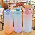 2L Water Bottle With Straw Time Marker Plastic Water Cup Large Capacity Frosted Outdoor Sports Bottles botella de agua 2 litros. 