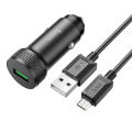 Hoco Z49A Level Single Port QC3.0 18W Fast Charging Car Charger Set with USB to Micro Cable 1m. 