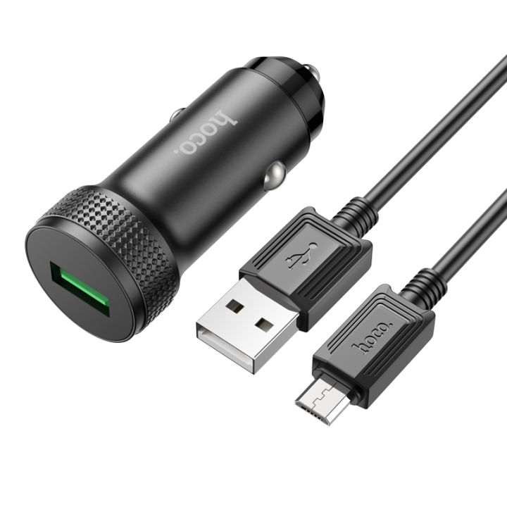 Hoco Z49A Level Single Port QC3.0 18W Fast Charging Car Charger Set with USB to Micro Cable 1m