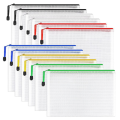 12Pcs Mesh Zipper Pouch Document Bag Plastic Zip File Folders, Letter Size/A4 Size for Office Supplies.