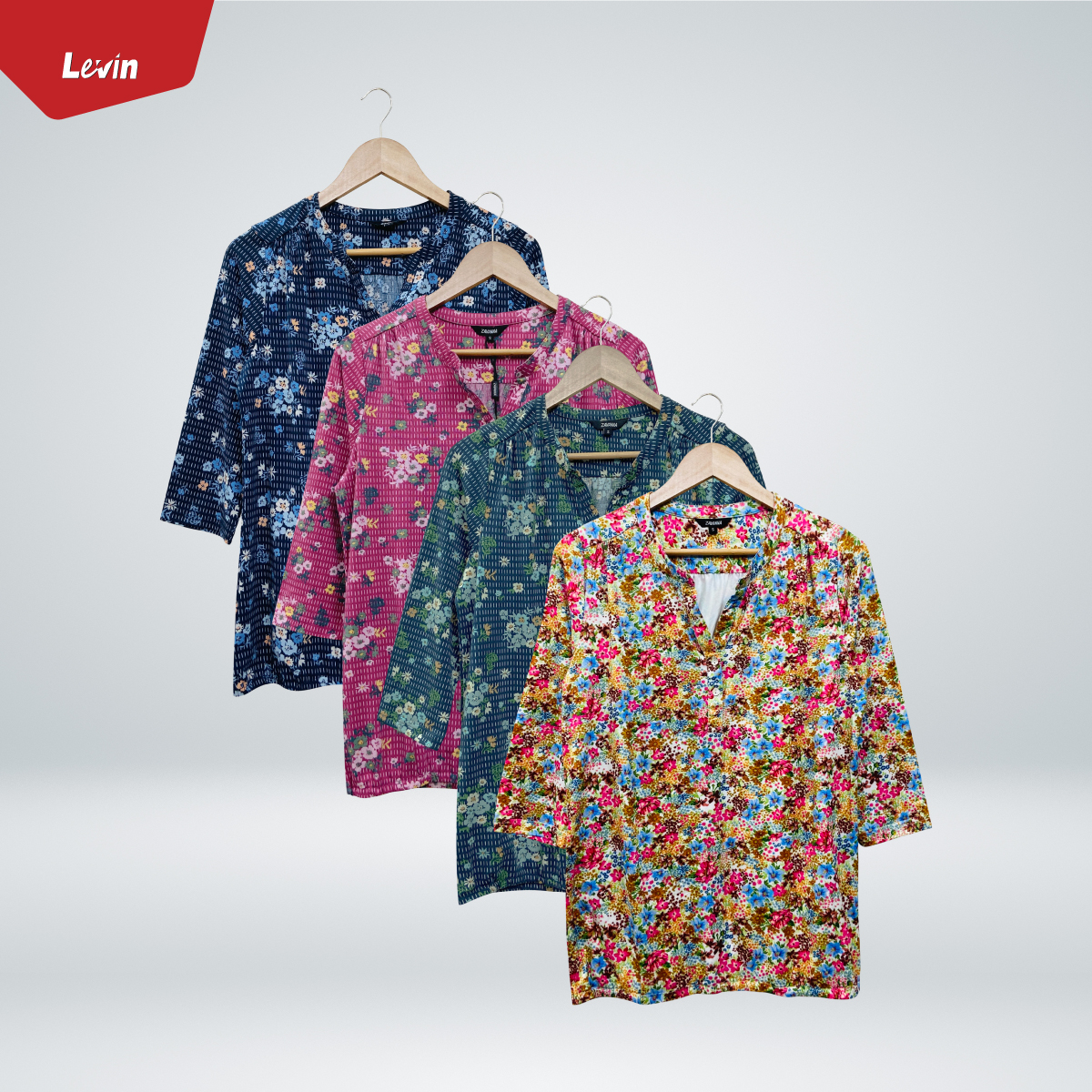 Ladies Three Quarter Sleeve Soft Floral Casual Tops With Knitted Bottom From Levin