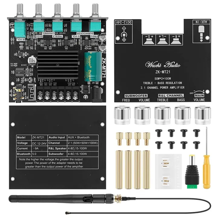 ZK-MT21%20Bluetooth%20Amplifier%20Board%202.1%202X50W+100W%20Audio%20Power%20Amplifier%20Module%20Bass%20and%20Treble%20Control%20with%20Antenna%20-%20Image%202