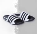 Men’s Adidas-PUMA Style Black & White Slide Slippers – Lightweight, CoMen’s Black & White Striped Casual Slides –.