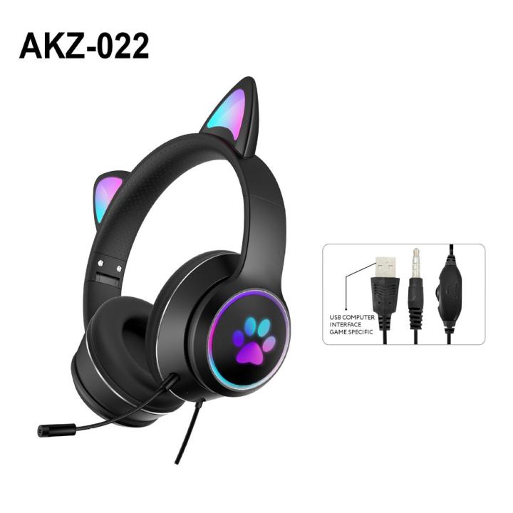 Wired Cat Ear Head-mounted Headset LED Lighting Cute Girl Gaming Headphones professional design