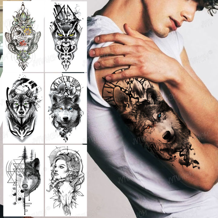【beauty code store】New Hot Transfer Fake Tattoo Waterproof Temporary Tattoo Sticker Men Women Wolf Arm Tattoo Flash Tattoo Sleeve