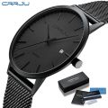 CRRJU Fashion Mens Watches Ultra Thin Quartz Watch Men Casual Slim Mesh Steel Waterproof Sport Watch Black Relogio Masculino. 