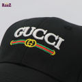 Black And White GUCCl Embroidery Logo Cotton Curved Cap.