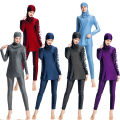 Slim Modest Muslim Swim Wear Burkini for Women Full Cover Solid Color White Flowers on One Sleeve Islamic Swimsuit with Hijab. 