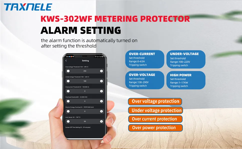 TUYA WiFi Smart Power Meter Over Under Voltage Protection Relay Switch Circuit Breaker Energy kWh Temperature Meter Smart Life
