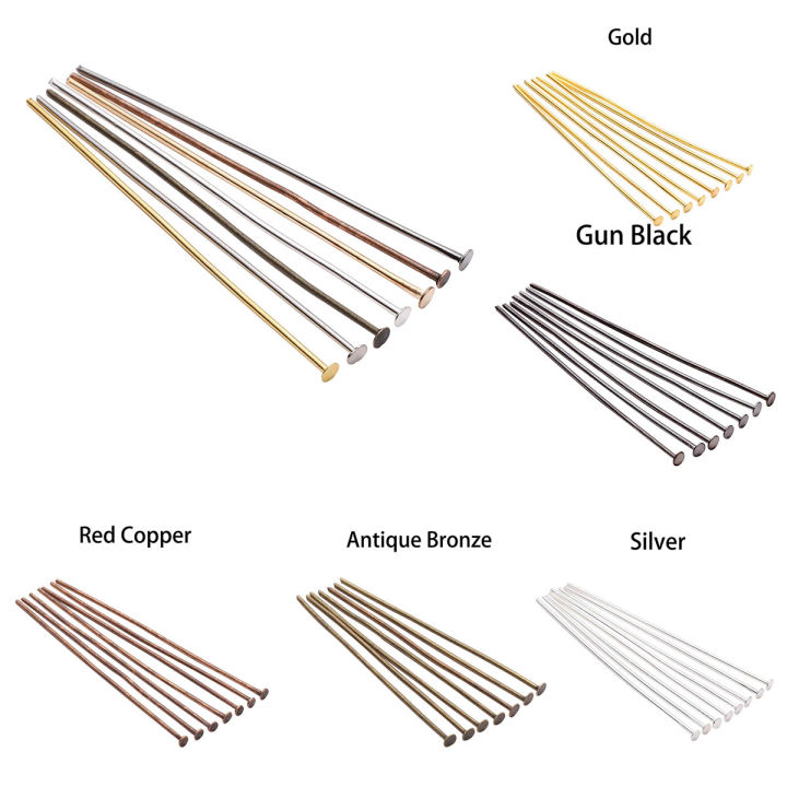 100-200pcs/bag 20 25 30 40 50 60 70 mm Flat Head Pins Metal Heads Eye Pin Gold/Copper/Rhodium Headpins For Jewelry Findings Making DIY Supplies