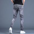 Spring Autumn Boyfriend Long Skinny Jeans Man Korean Fashion Designer Kpop Punk Star Print Denim Luxury Stretch Tight Pants Men.