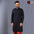 Black Solid Color Casual Panjabi For Men's By Stone Rose - 17916P. 