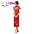 Ethnic Vintage Women Chinese Dragon Phoenix Embroidery Long Slim Cheongsam Dress. 