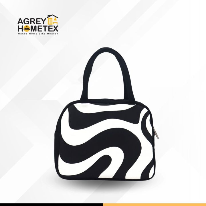 Lunch Carry Bag, Cotton Fabric, Black White,