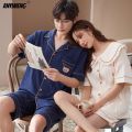 Button Lovers Pijamas Fashion His and Hers Shorts Sleepwear Summer Japanese Kimono Style Turn-down Collar Cotton Couple Pajamas. 