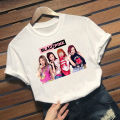 Black pink Korean style printed Summer loose casual ins T-shirt. 
