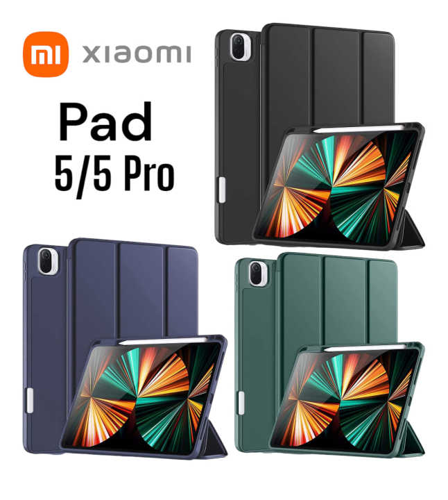 Premium Robustrion Cover for Xiaomi Mi Pad 5 / Xiaomi Mi Pad 5 Pro Cover, Trifold Flip Case Cover with Pencil Holder for Xiaomi Mi Pad 5 11 inch, Support Auto Sleep Wake - Black/Blue/Green