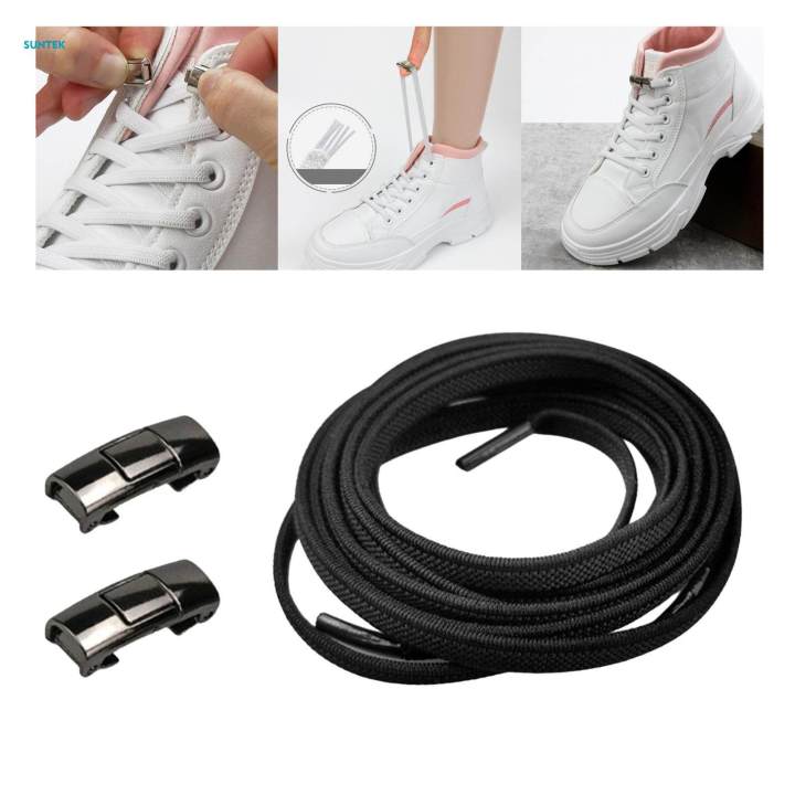 No Need Tie Shoe Laces Adults Sneakers Stretch Tie of Less Shoe Laces for Backpacking Black Lace Black