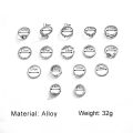 New Style Gossip Snake Leaf Flower Heart Butterfly Pearl Chain Oil Dripping Joint Ring Set Personality Retro Trend Ring.