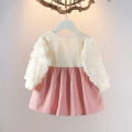 (0-2 years old) Newborn New Winter Baby Girls Dress Halter Bow Long Sleeve Lace Sweet Princess Dress Lace Pleated A-line Dress. 