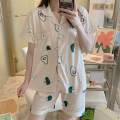 Pajamas for Women Short Sleeve Sleepwear Loungewear Satin Pyjamas Cartoon Summer Home Wear Ladies Silk Nightwear Set. 