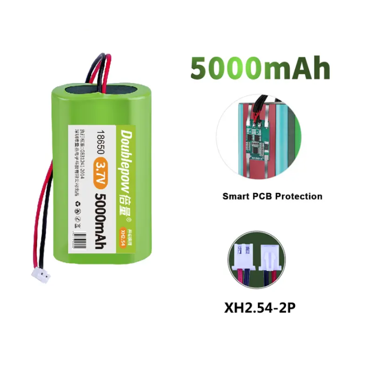 Doublepow PCB Protected 1S2P Lithium-ion 2x18650 3.7V 5000mAh Rechargeable Battery Pack - 1 Piece