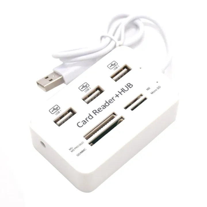 1 Piece 3 Port USB HUB 2.0 Splitter Combo Card Reader Portable Multi Function Support TF SD M2 SDHC Card Read Write