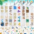 Marine series nail art jewelry, natural shell slices, abalone slices, starfish metal rivets, pearls, small stones. 
