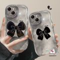3D Wavy Curved Edge Art Ink Case Compatible For iPhone 11 13 XR 14 12 Pro Max 8 7 6 6s Plus X XS Max SE 2020 Cute Bowknot Back Cover with Bracket Phone Stand.