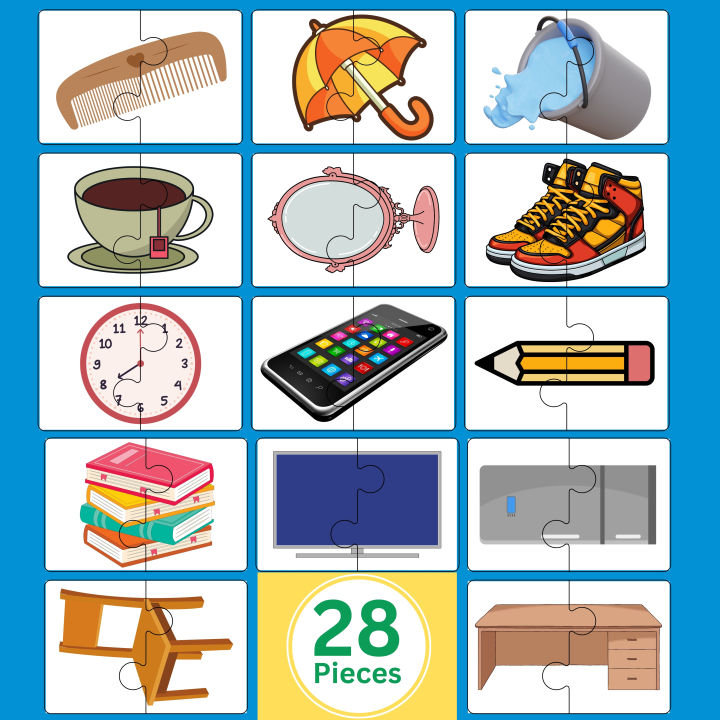 28 Piece Jigsaw Puzzle Daily Necessities Set - Double Sided Puzzle With Gift Box - Amazing Learning Toy for Kids
