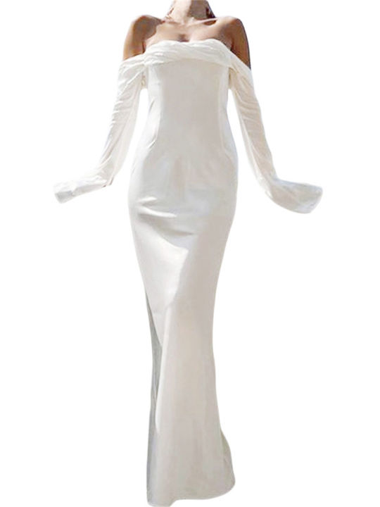Women's%20Solid%20Color%20Satin%20Long%20Dress,%20Slit%20Long%20Sleeve%20Off%20Shoulder%20Backless%20Back%20Zipper%20Slim%20Dress%20for%20Party%20Club%20-%20Image%206