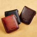 Men's Wallet Genuine Leather Purse for Men Coin Pocket Purse Short Male Card Holder Wallets Zipper Around Money Coin Purse. 
