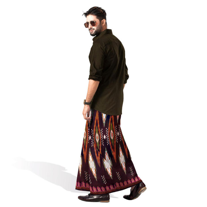AMANAT SHAH LUNGI FOR MEN / LINEN BATIK PRINT LUNGI STITCHED (5 HAND)