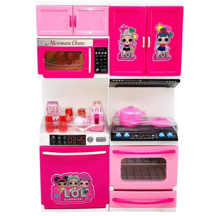Barbie Playing Kitchen Toy Set for Girls with Compartment of