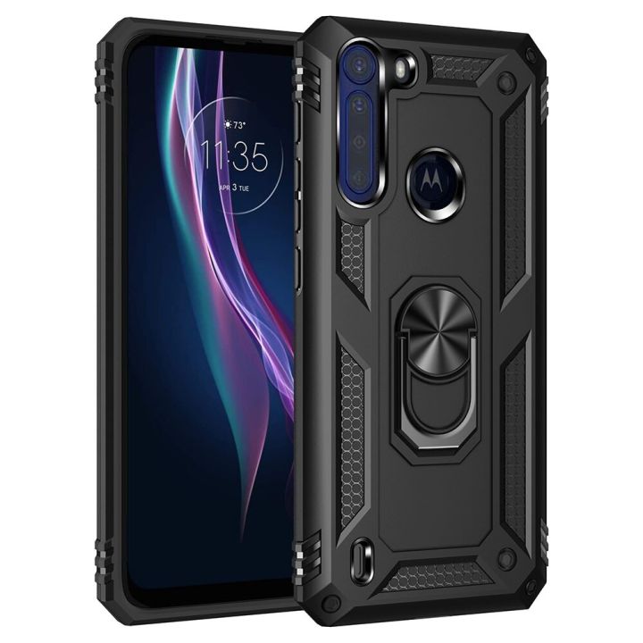 xprmy for Motorola One Fusion phone Case Luxury Armor Shockproof TPU PC 2 in 1 360 Degree Rotating Holder Ring Back Cover