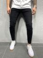 Mens Stretchy Ripped Skinny Embroidered Jeans Men's White Pants Destroyed Hole Slim Fit Denim High Quality Hip Hop Men trousers.