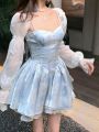 Purple Sweet Elegent Party Mini Dress Women Vintage French Fairy Strap Dresses Female Chiffon Korea Dress Summer 2023 New. 