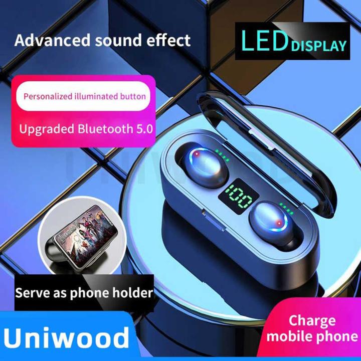 TWS F9 Wireless Earbuds Finger Touch Control Bluetooth 5.0 Earphone Noise Cancellation Music Headset with LED Display Lights Sport Headphones Built Mic