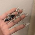 Punk Gothic Black Bat Wing Cross Chain Rings for Men Women Hip Hop Crystal Heart Cross Irregular Double Finger Rings Jewelry. 