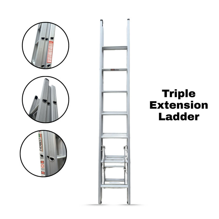 Everbest Triple Extension Aluminium Ladder HeavyDuty, Safe