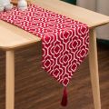 Elegant Turquoise Table Runner Jacquard Bed Runner with Tassels Red Tablecloth Narrow for Home Party Wedding Dining Table Decor. 