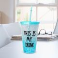 ice Broken glass personal drinking mug with straw.