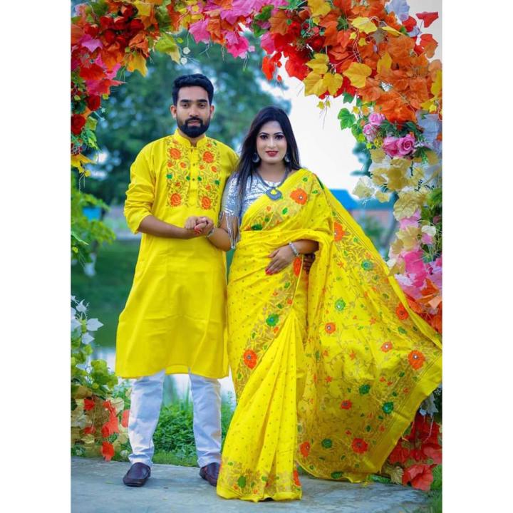 Duphian Silk Saree And Cotton panjabi For Combo Couple Dress