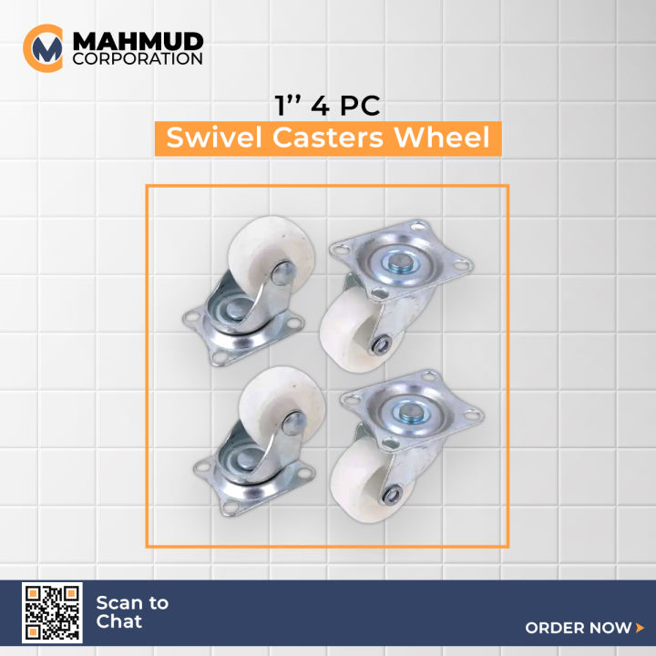 1" 4PC Universal Swivel Casters  Furniture Wheel Castor White PP Nylon Dual Roller Wheel For Platform Trolley Chair Fixed Swivel-MHN