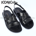Men's Leather Sandals - Men's Belt Leather Sandals - Iconic Shoes Black Genuine Leather Man Sandal.