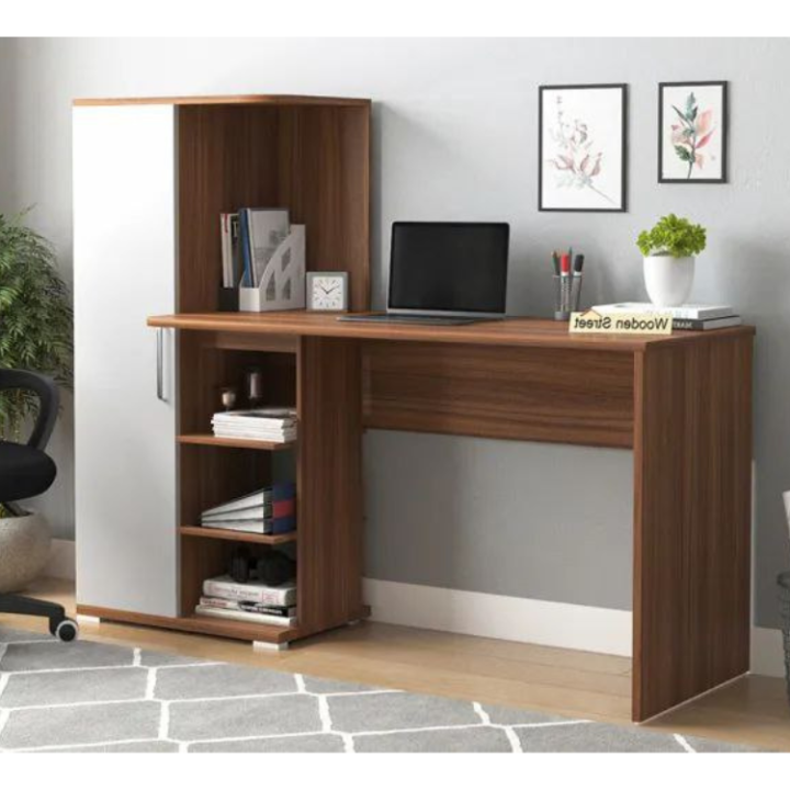 Modern Home Office Computer Table Study Table Laptop Desk With Shelves White Color Finish - Computer Table