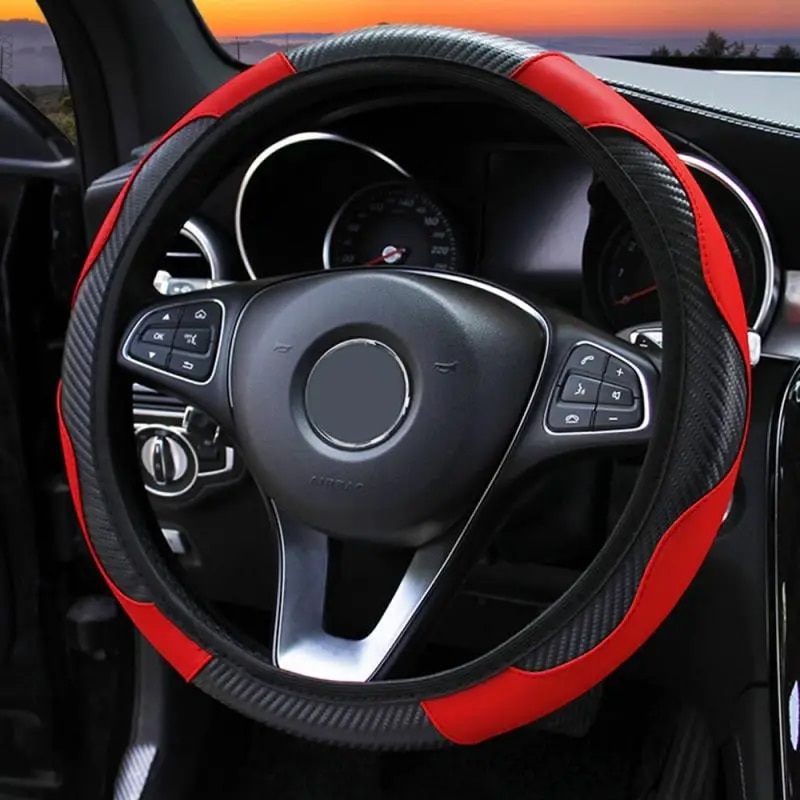 【3C VictoryEagle】1pcs  Car Wheel Cover Breathable PU Covers For Steering Suitable 37-38cm Carbon Fiber Car Decoratio
