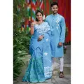 Occasional Dress/Couple Set/Matching Dress/Traditionally Dress/Sari And Panjabi- Block Print Saree & Panjabi - Sari - Saree -  - Sari. 